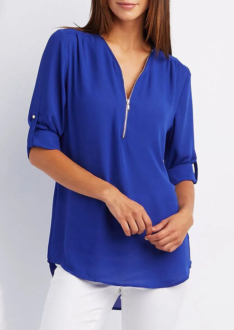 Blouse met V-hals en ritssluiting