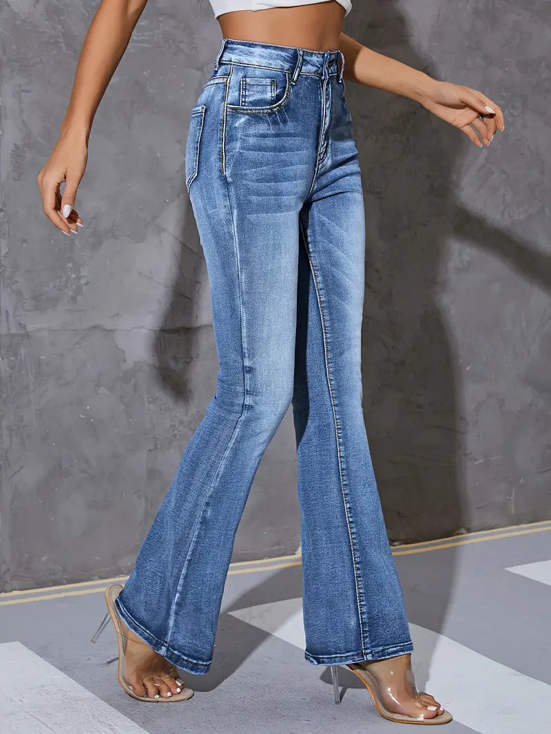 Blauwe flared jeans met hoge stretch