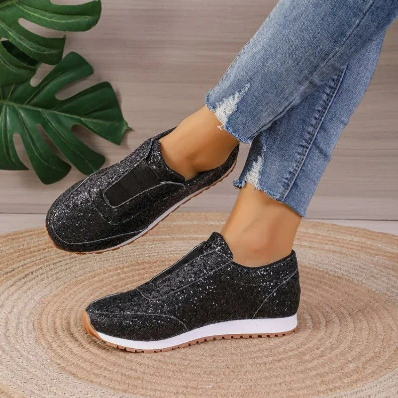 Glitter slip-on sneaker met contrasterende zool