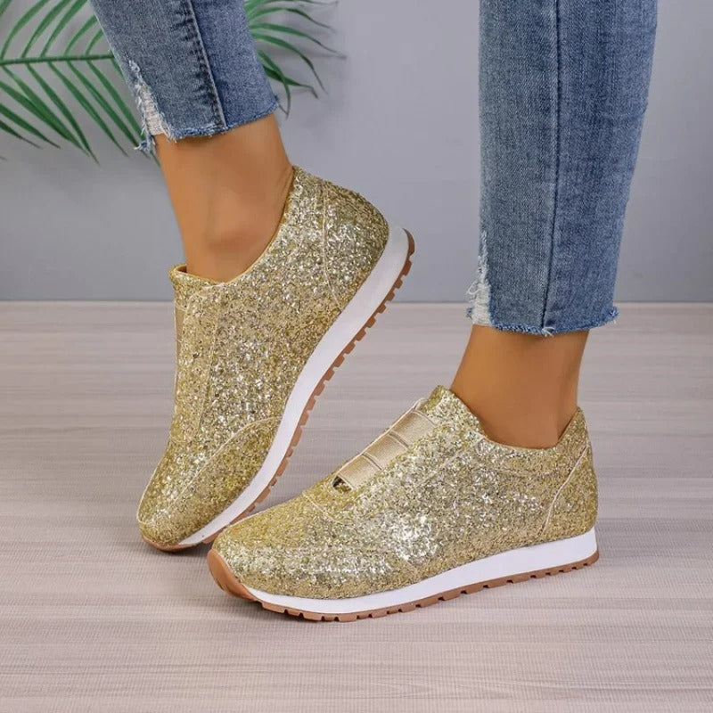 Glitter slip-on sneaker met contrasterende zool