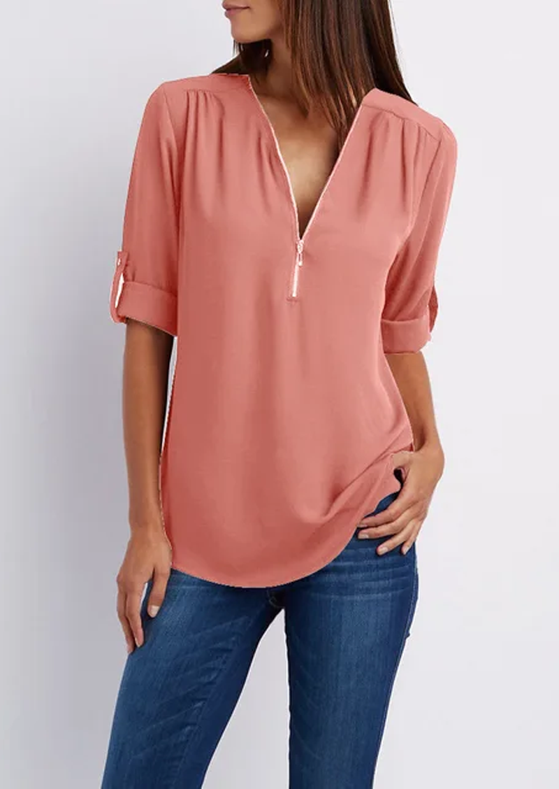 Blouse met V-hals en ritssluiting