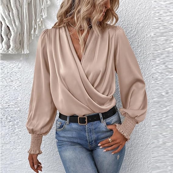 Elegante blouse met V-hals en ballonmouwen