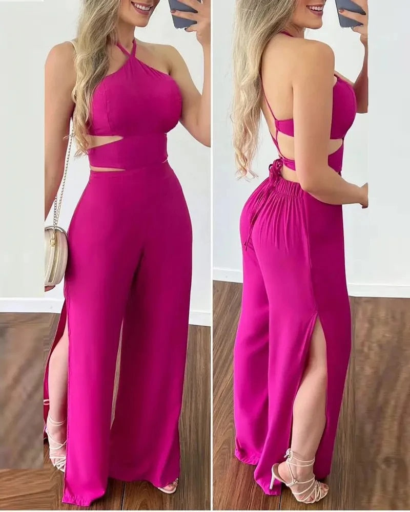 Damesjumpsuit met rugloze zijsplit