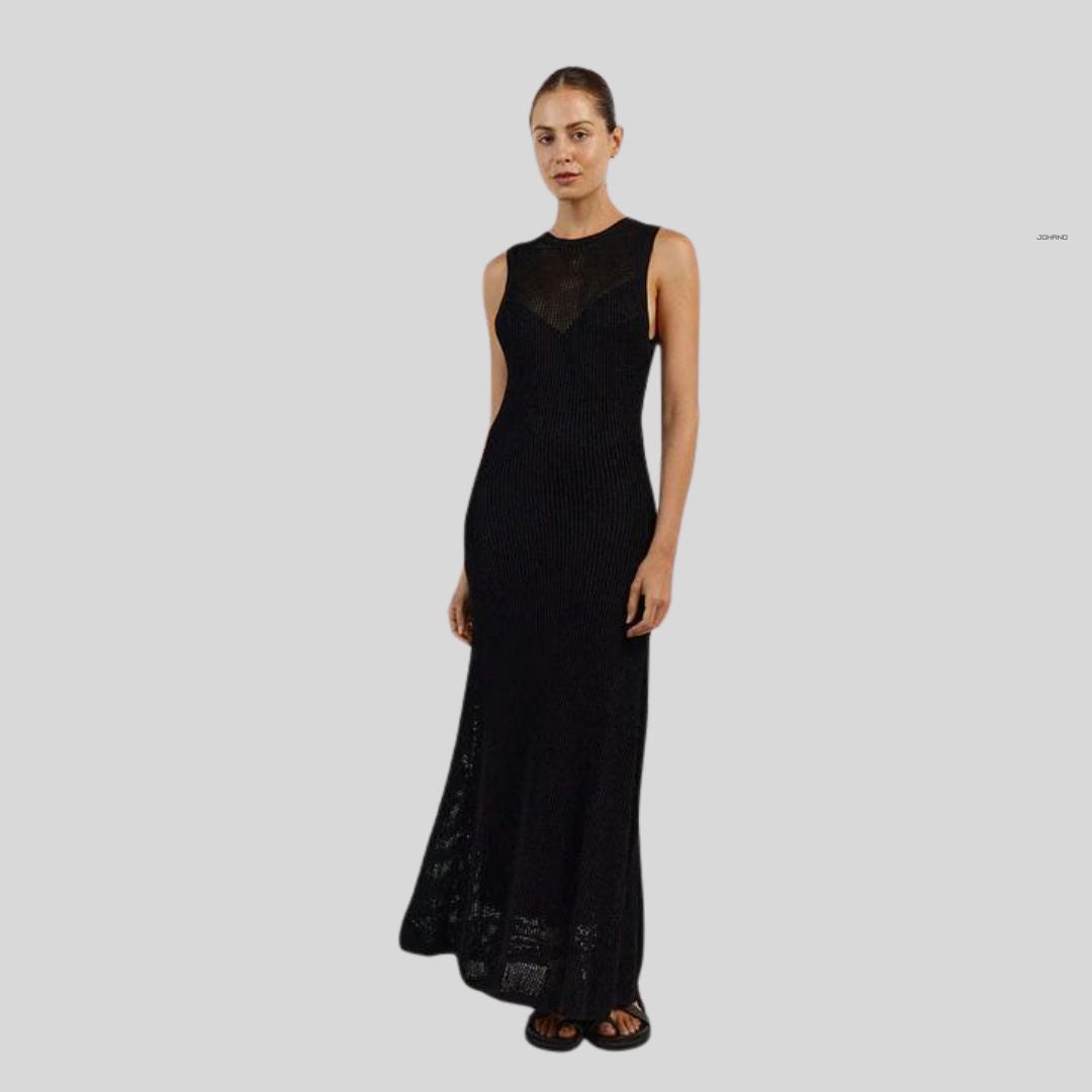 Mouwloze gebreide maxi jurk met transparante details