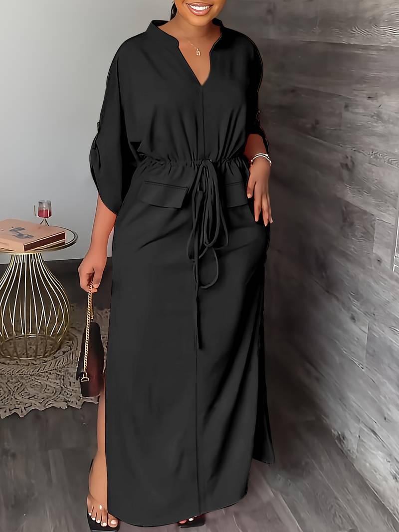 Jurk met oprolmouwen en koord