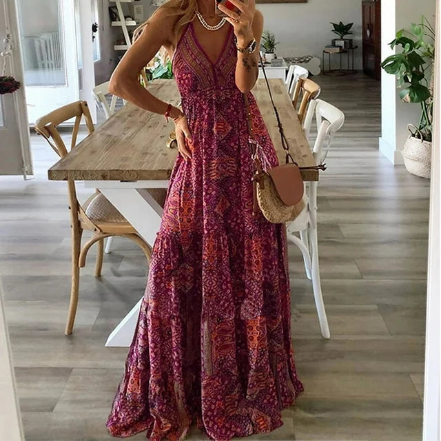 Boho print slip maxi jurk