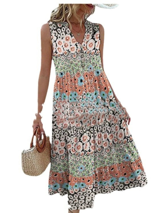 Jurk met V-hals en bloemenprint