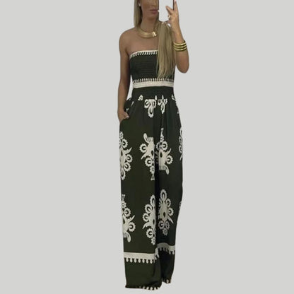 Off-the-shoulder jumpsuit met borduuraccenten