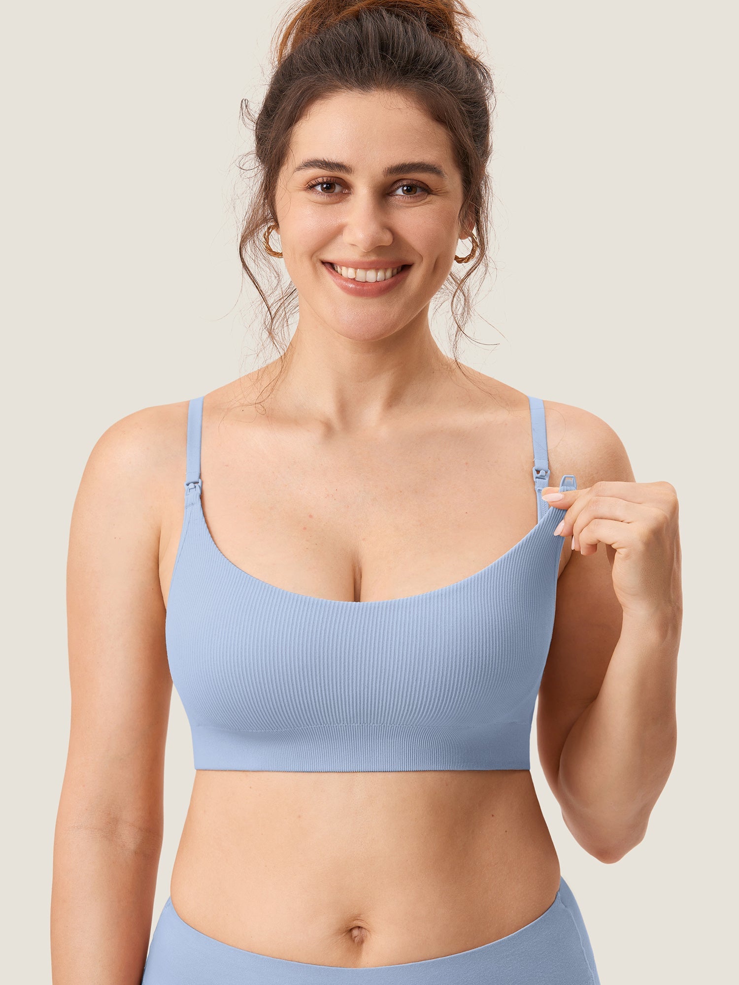 Voedingsbeha zonder beugel in ribstof – zachte voedingsbralette met uitneembare pads