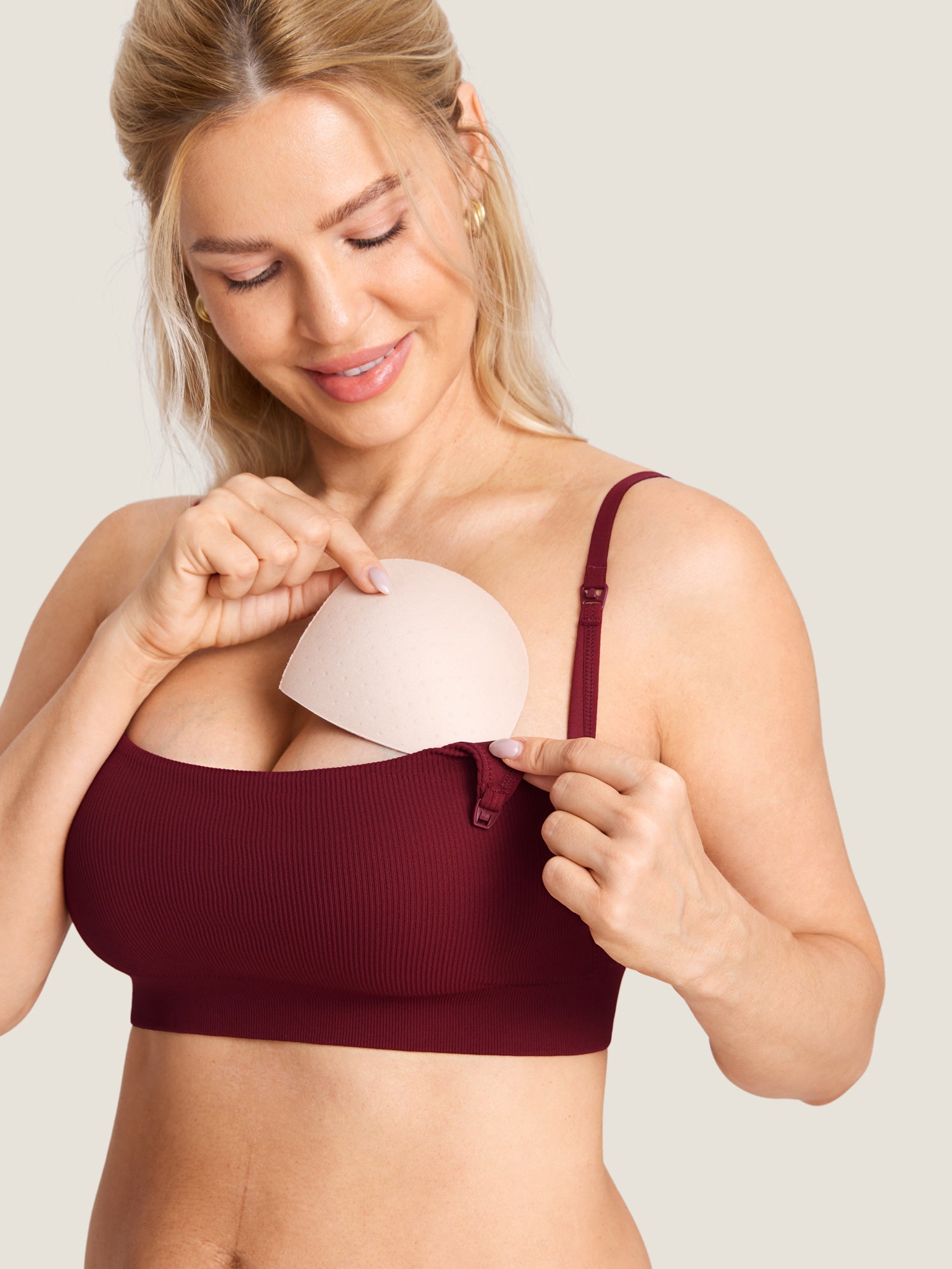 Voedingsbeha zonder beugel in ribstof – zachte voedingsbralette met uitneembare pads