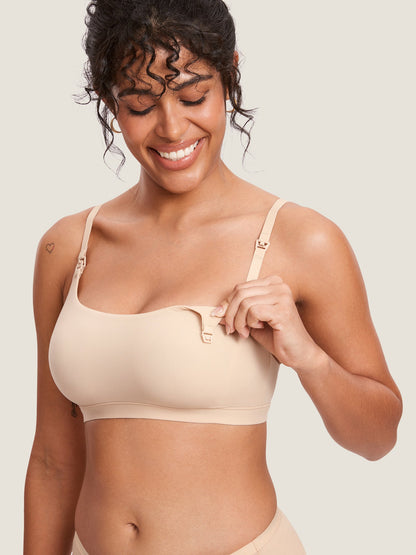 Naadloze voedingsbeha met ronde hals – Inbarely® bralette zonder beugel – Beige