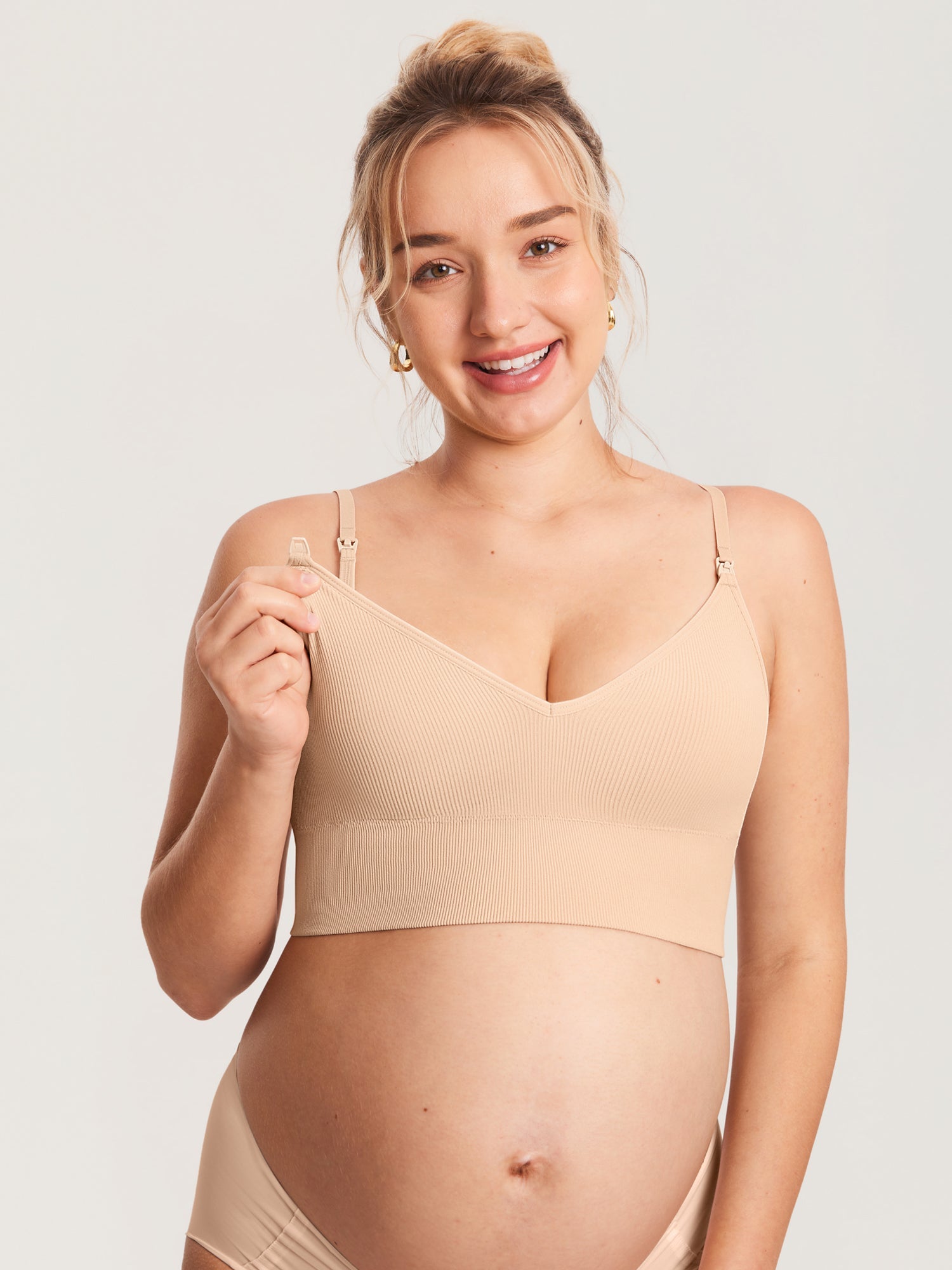 Voedingsbralette in ribstof met V-hals – voedingsbeha zonder beugel – Beige