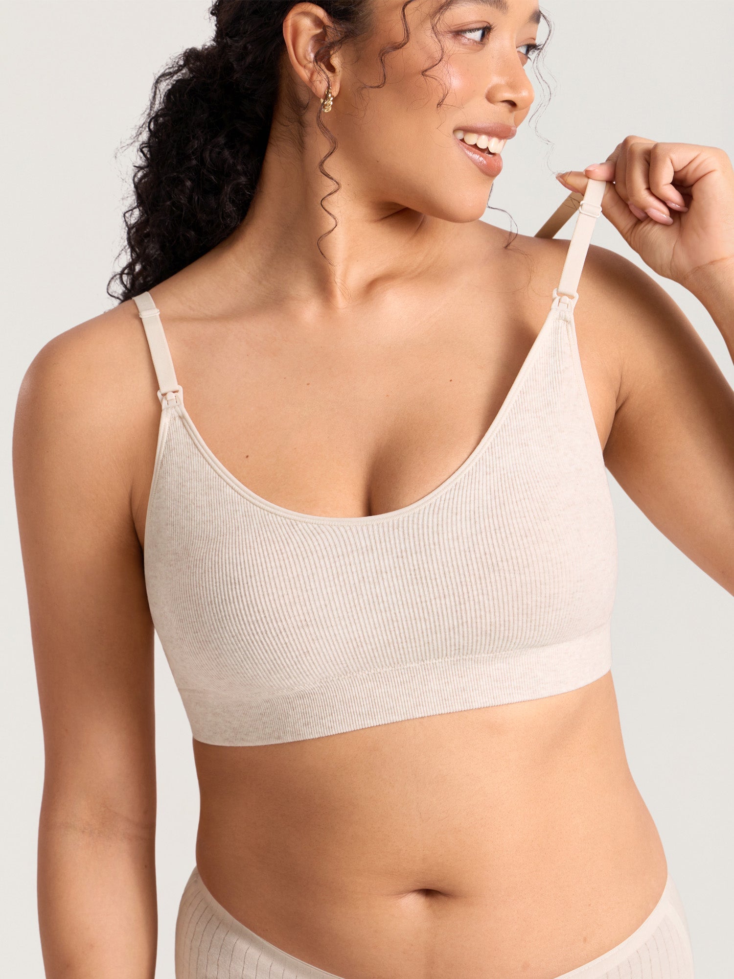 Voedingsbeha van ribkatoen – voedingsbralette zonder beugel met pads