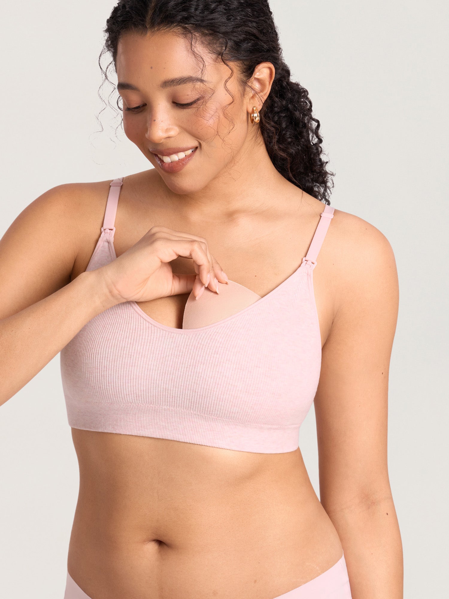 Voedingsbeha van ribkatoen – voedingsbralette zonder beugel met pads