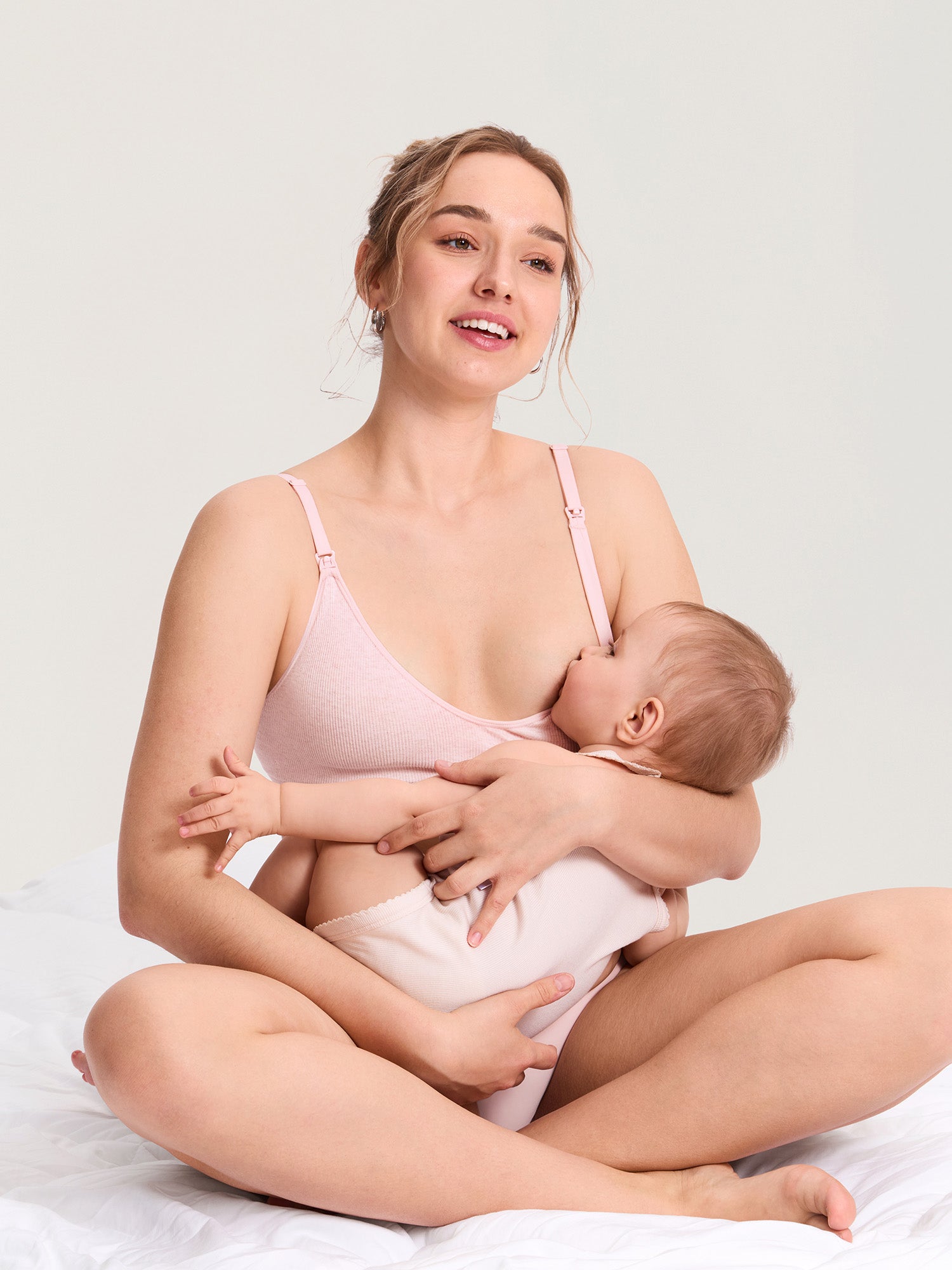 Voedingsbeha van ribkatoen – voedingsbralette zonder beugel met pads