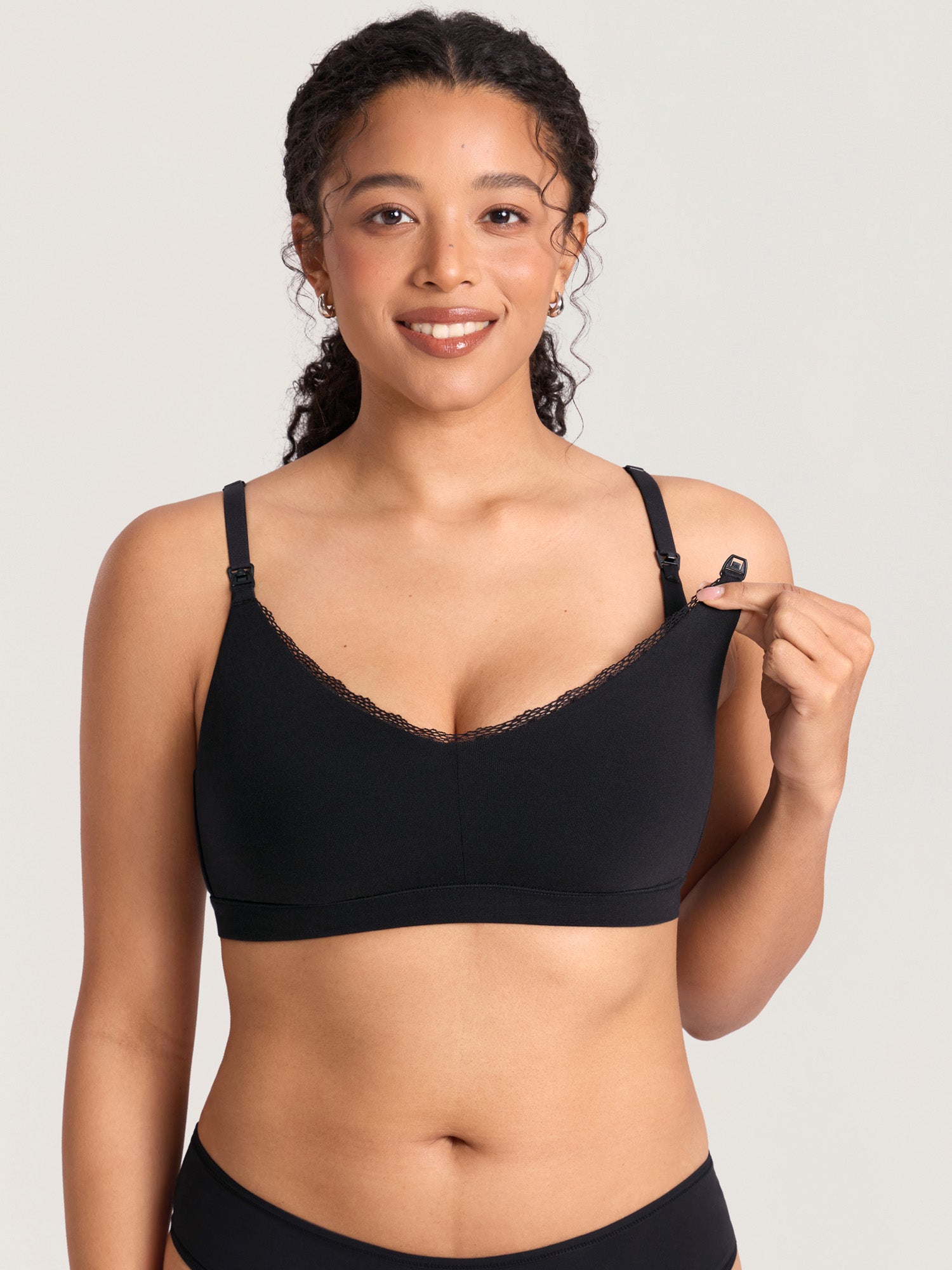 Voedingsbralette van katoen met kanten rand – voedingsbeha zonder beugel – Zwart