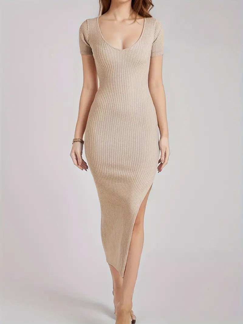 Jurk met dijbeenplooi en V-hals