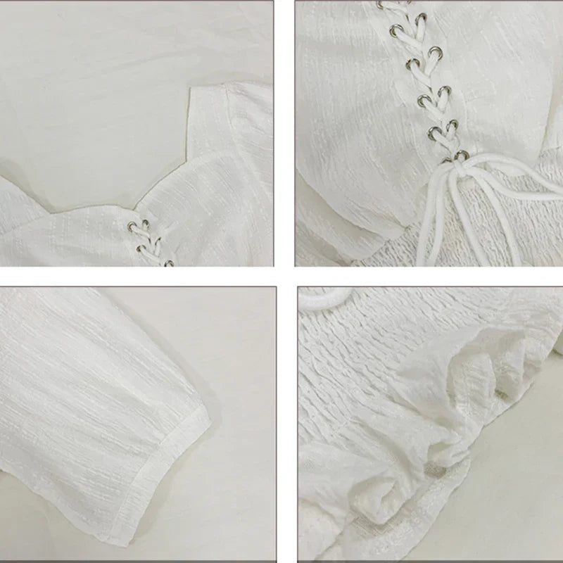 Crop top met vetersluiting en chiffon