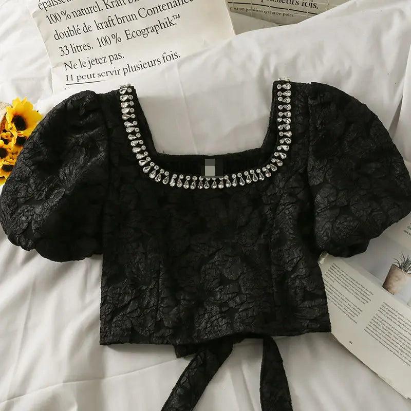 Sierlijke zomerblouse met diamanten in Koreaanse stijl