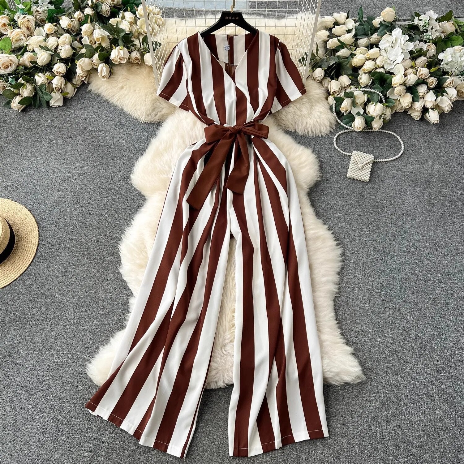 Gestreepte jumpsuit met strikdetail voor dames