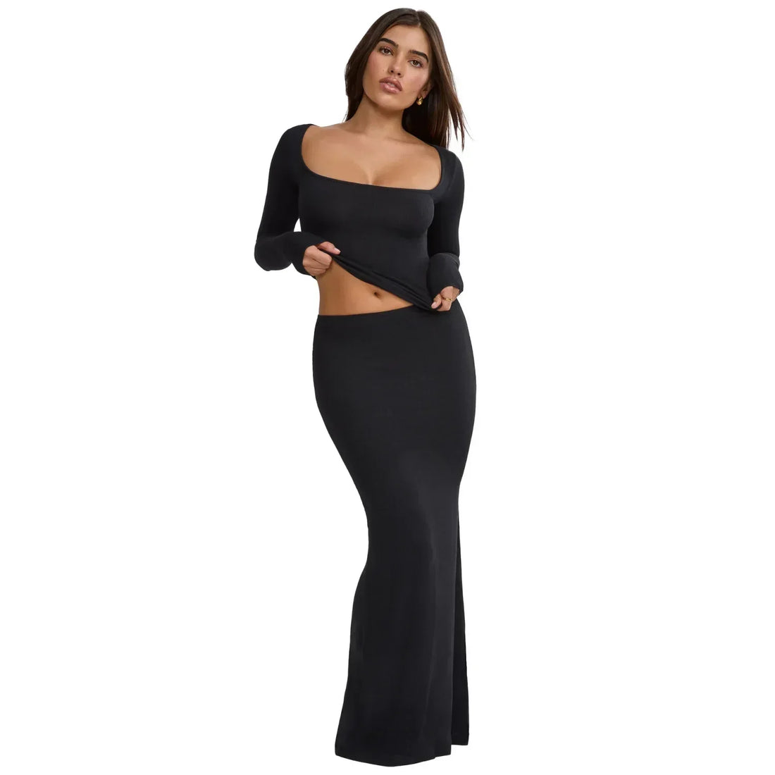 Korte top met vierkante halslijn en jurk