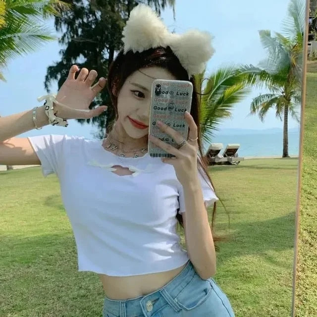 Gewas top met korte mouwen in Harajuku Gothic stijl