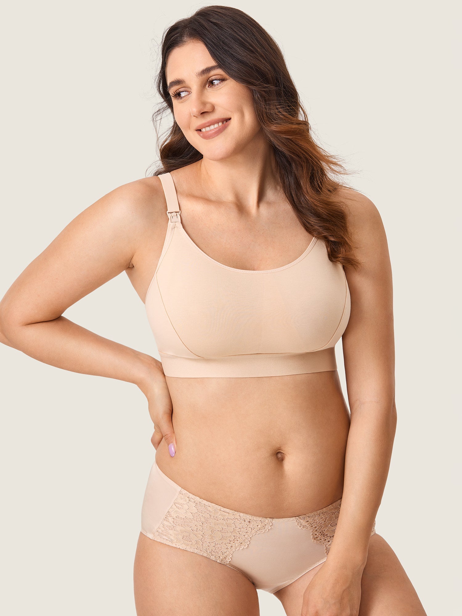 Voedingssport-bh van katoen – voedingsbeha in grote maten zonder beugel – Beige