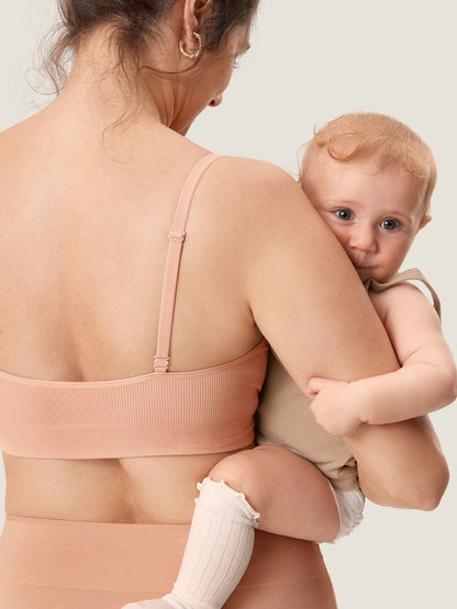 Voedingsbeha zonder beugel in ribstof – zachte voedingsbralette met uitneembare pads