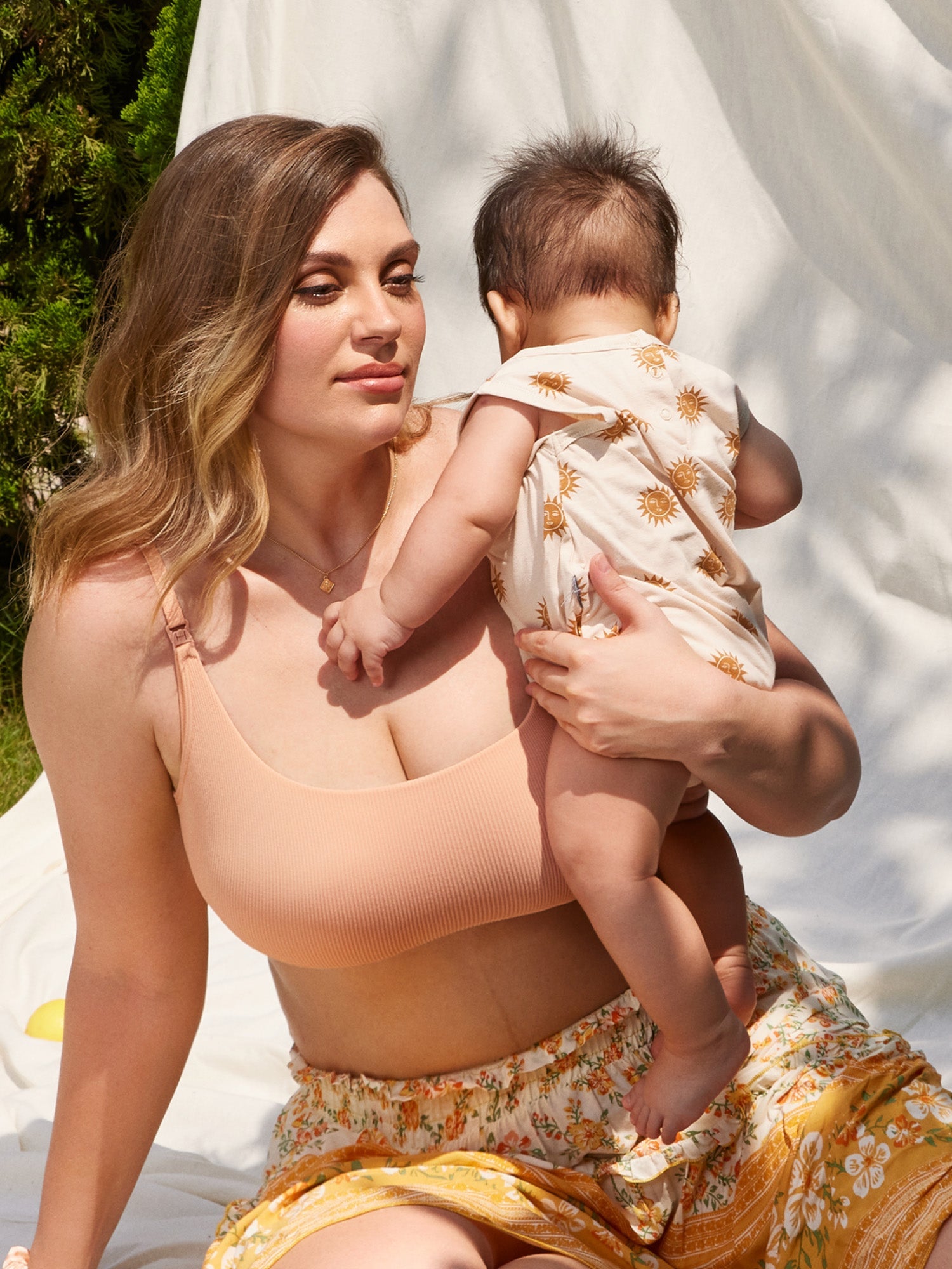 Voedingsbeha zonder beugel in ribstof – zachte voedingsbralette met uitneembare pads