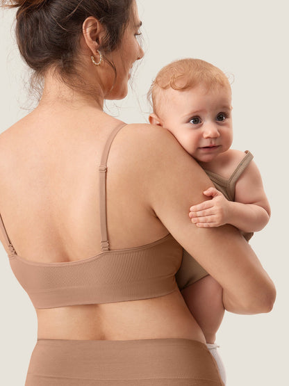 Voedingsbeha zonder beugel in ribstof – zachte voedingsbralette met uitneembare pads