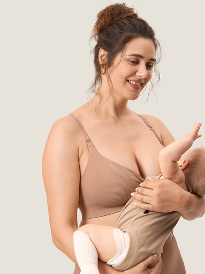 Voedingsbeha zonder beugel in ribstof – zachte voedingsbralette met uitneembare pads