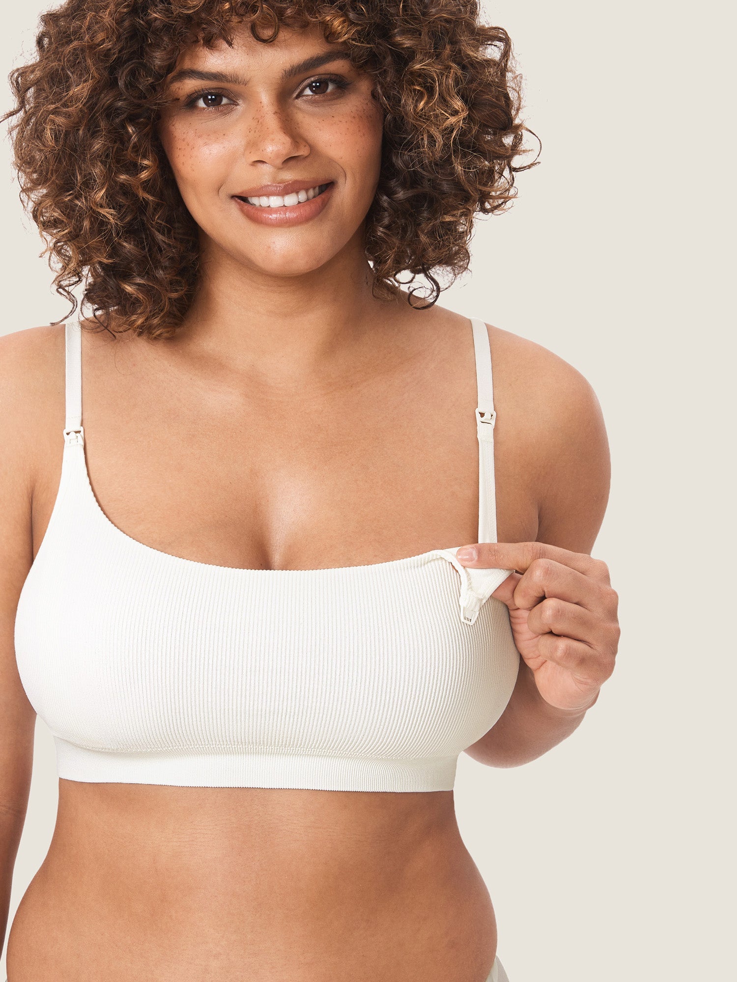 Voedingsbeha zonder beugel in ribstof – zachte voedingsbralette met uitneembare pads