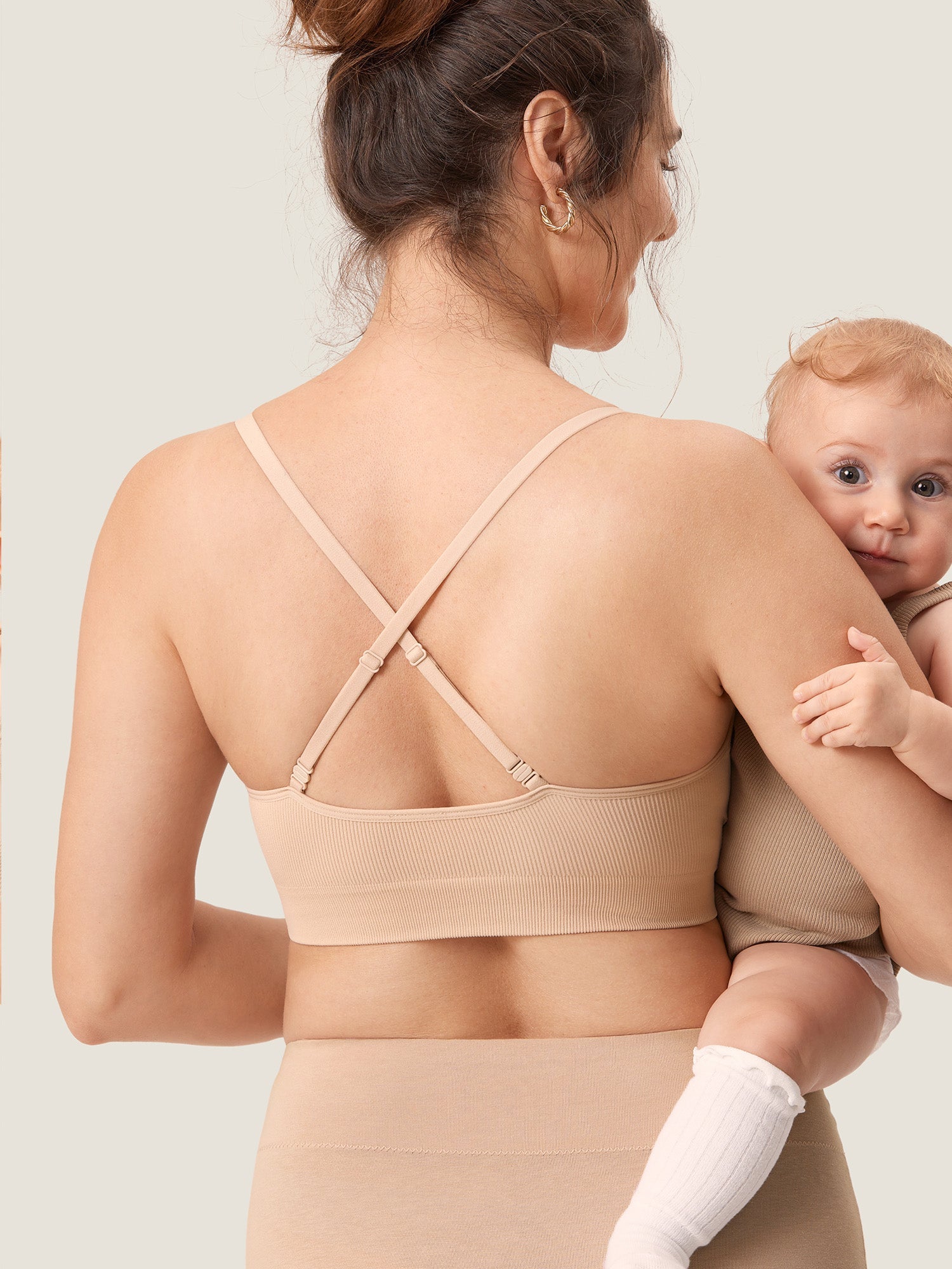 Voedingsbeha zonder beugel in ribstof – zachte voedingsbralette met uitneembare pads