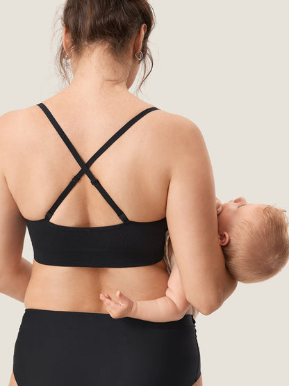 Voedingsbeha zonder beugel in ribstof – zachte voedingsbralette met uitneembare pads
