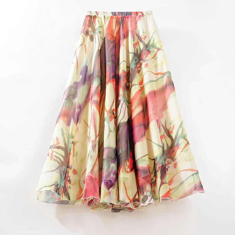 Maxi lange rok met vintage bloemenpatroon