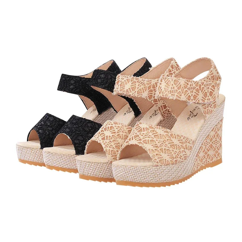 Sleehak Sandalen Mesh Peep Toe Platform Hoge Hak