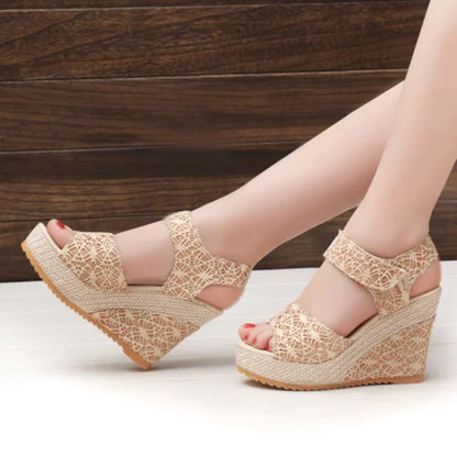 Sleehak Sandalen Mesh Peep Toe Platform Hoge Hak