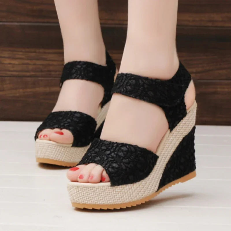 Sleehak Sandalen Mesh Peep Toe Platform Hoge Hak