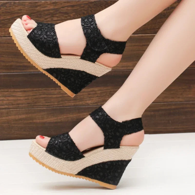 Sleehak Sandalen Mesh Peep Toe Platform Hoge Hak