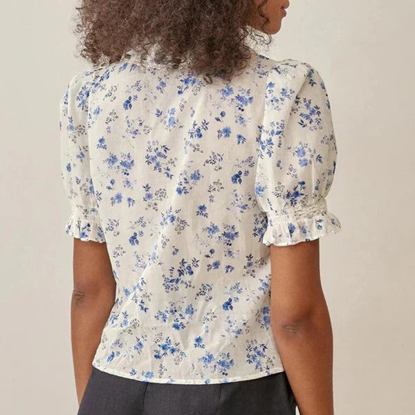 Vintage blouse met bloemenpatroon en kanten zoom