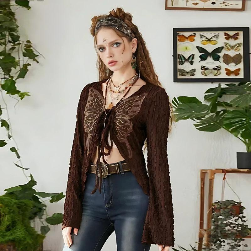 Vintage top met vlinderborduursel