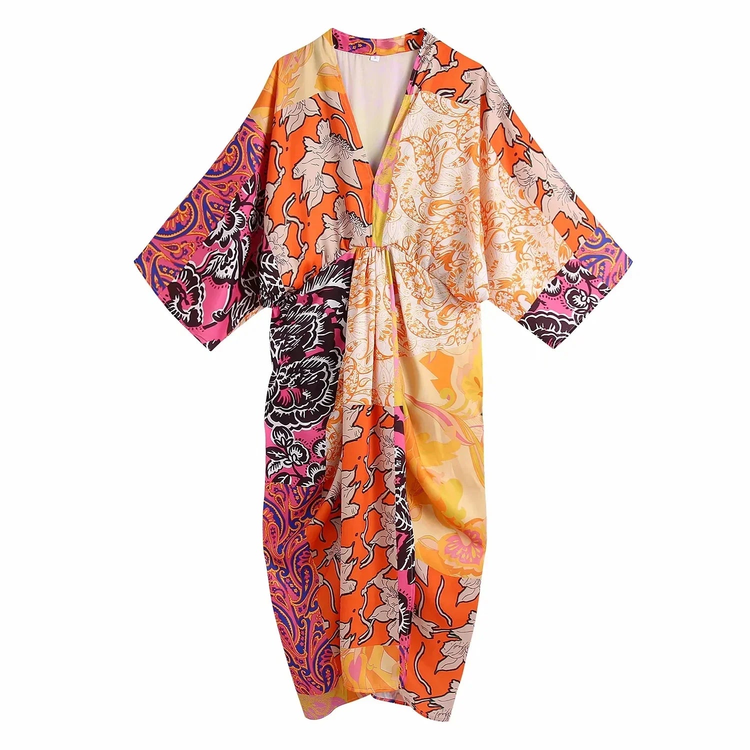 Maxi kimono jurk met vleermuismouwen