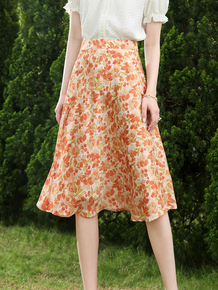 Chiffon rok met bloemenpatroon