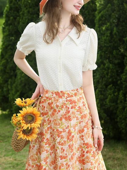 Chiffon rok met bloemenpatroon