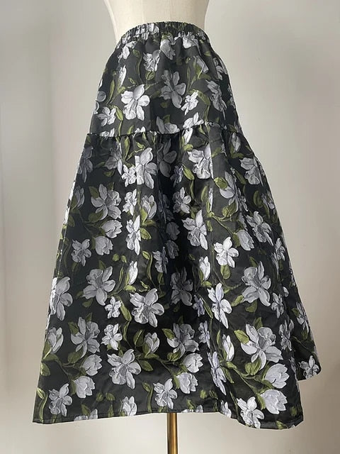 Vintage midirok met bloemenpatroon
