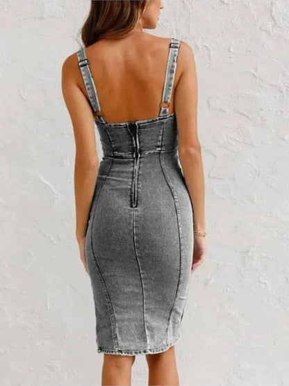 Verstelbare strapless denim jurk