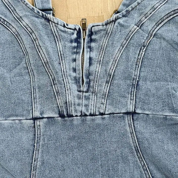 Verstelbare strapless denim jurk