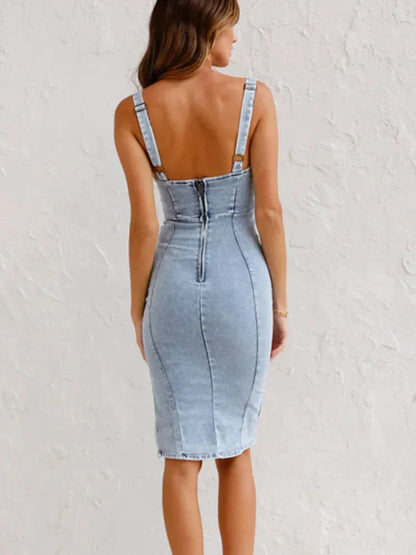 Verstelbare strapless denim jurk