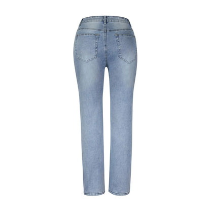 Hoog getailleerde jeans met distressed detail
