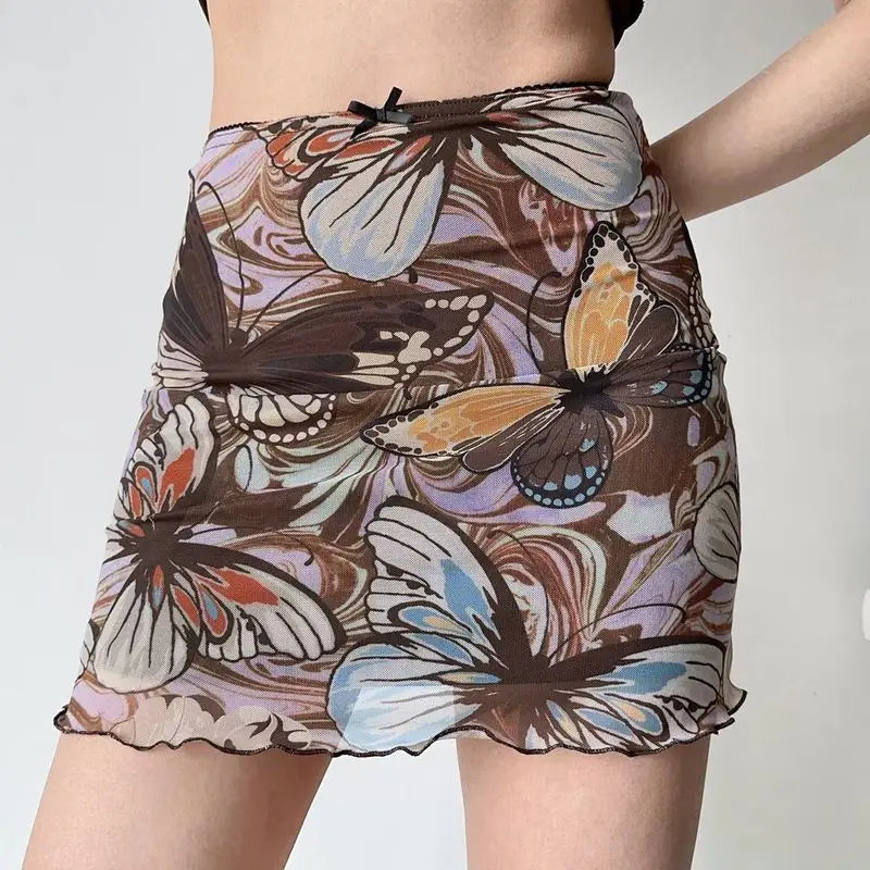 Elegante minirok in Koreaanse stijl met vlinderprint